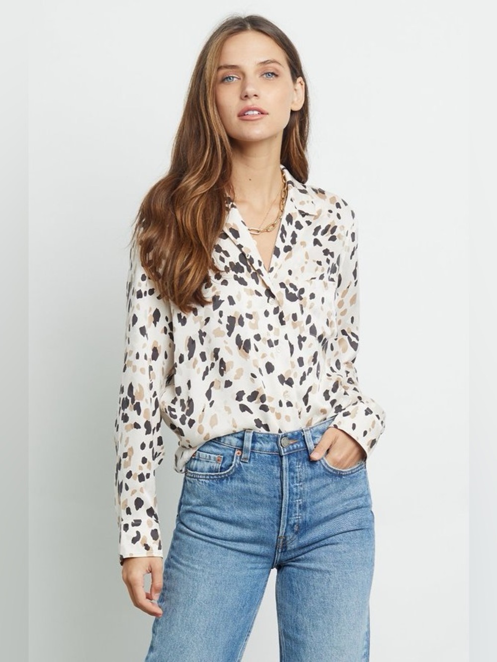 Rails Rebel shirt natural abstract animal silk top, S
